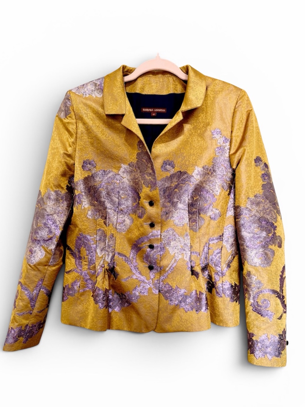 Barbara Lohmann Silk Luxury German Designer Brocade Jacquard, Peplum, Chartreuse